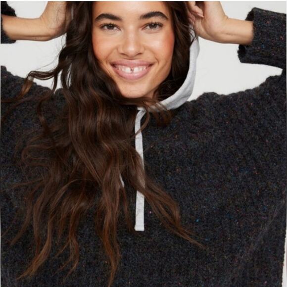 Aerie Offline Ribbed Sweater Hoodie NWT - Charcoal Gray XS - Picture 3 of 12